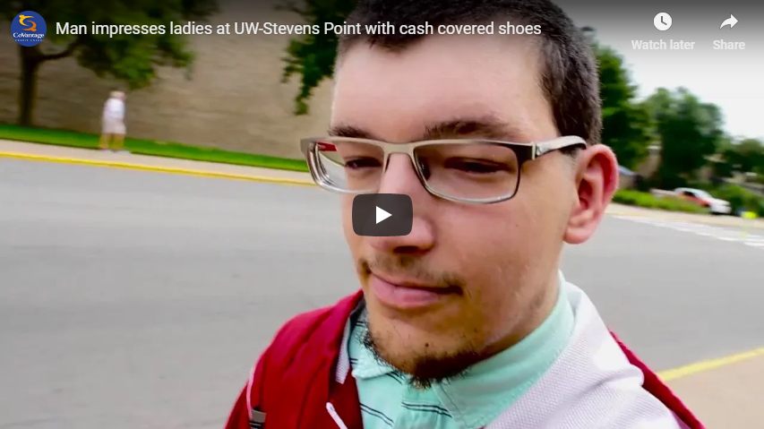 Happy Dave impresses ladies at UW-Stevens Point with cash covered shoes